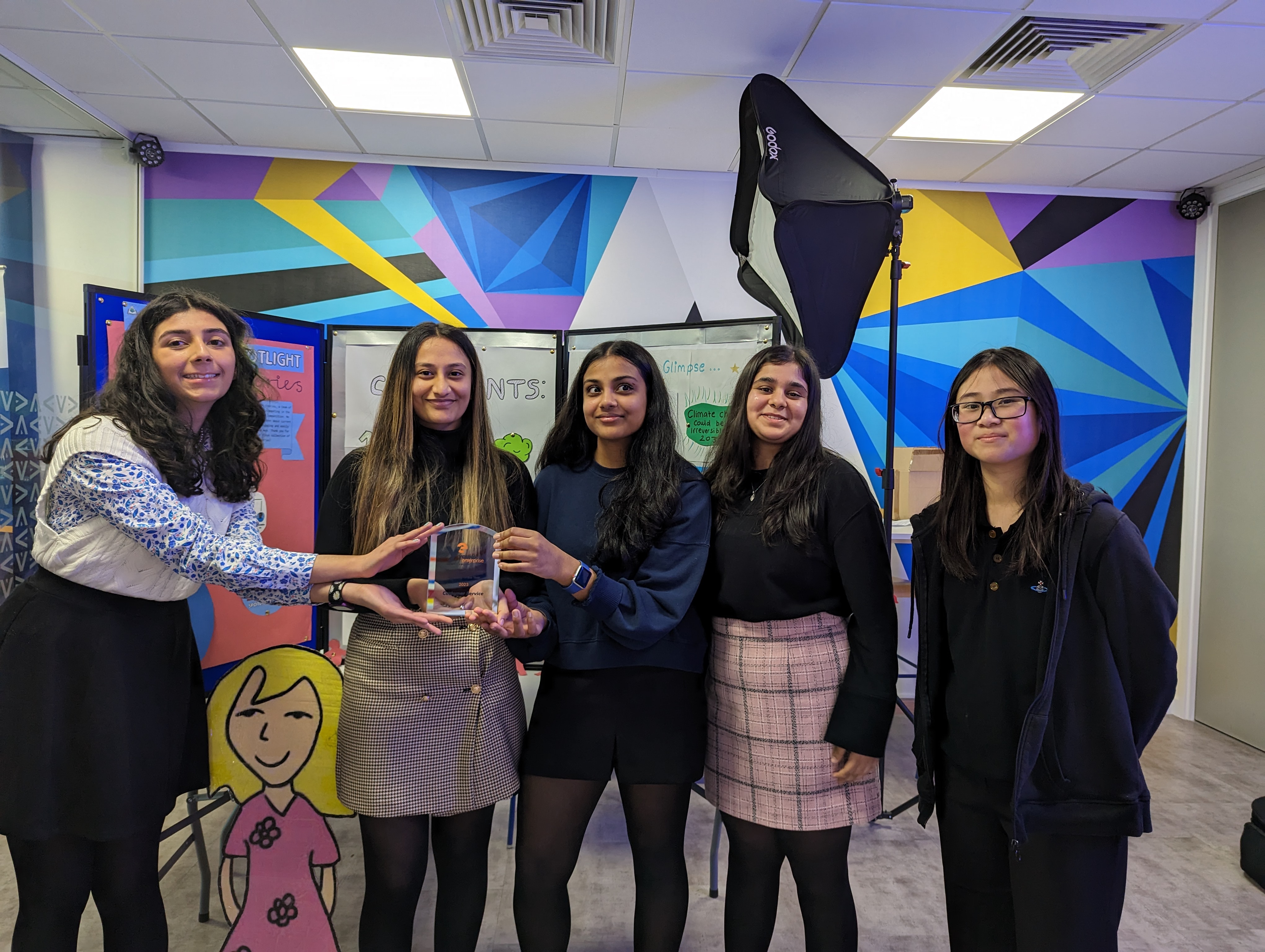 Young Enterprise team show off their award (L-R) - Anyaa, Khushi, Naina, Molly and Claire